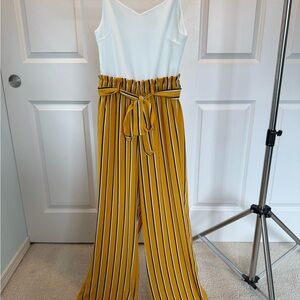 Blue Rain Mustard and White Striped Jumpsuit